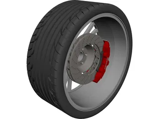Wheel/Tire with Caliper and Rotor CAD 3D Model