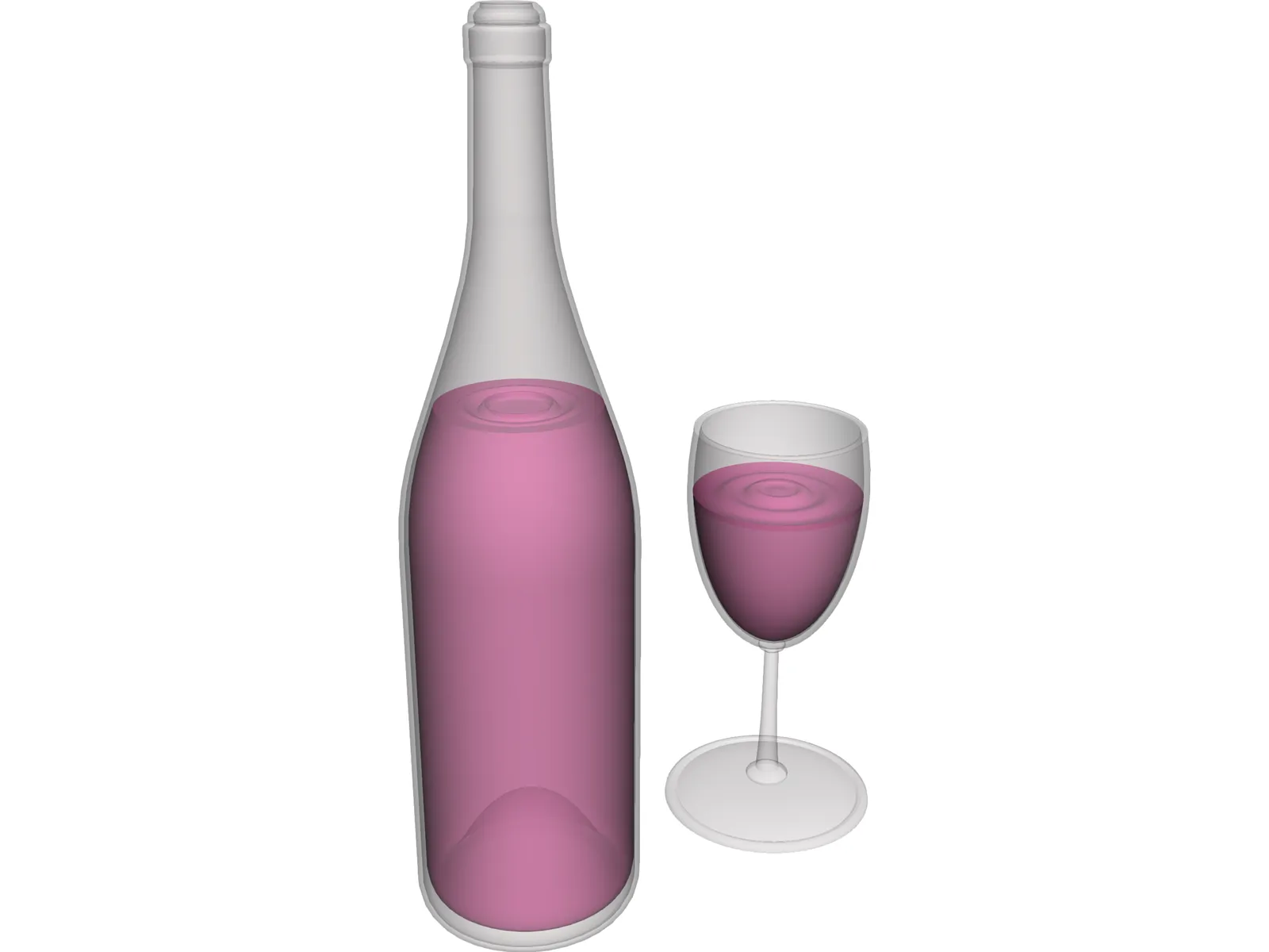 Wine Bottle and Glass 3D Model main preview