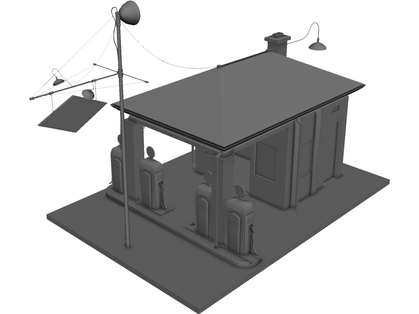 Vintage Gas Station 3D Model main preview