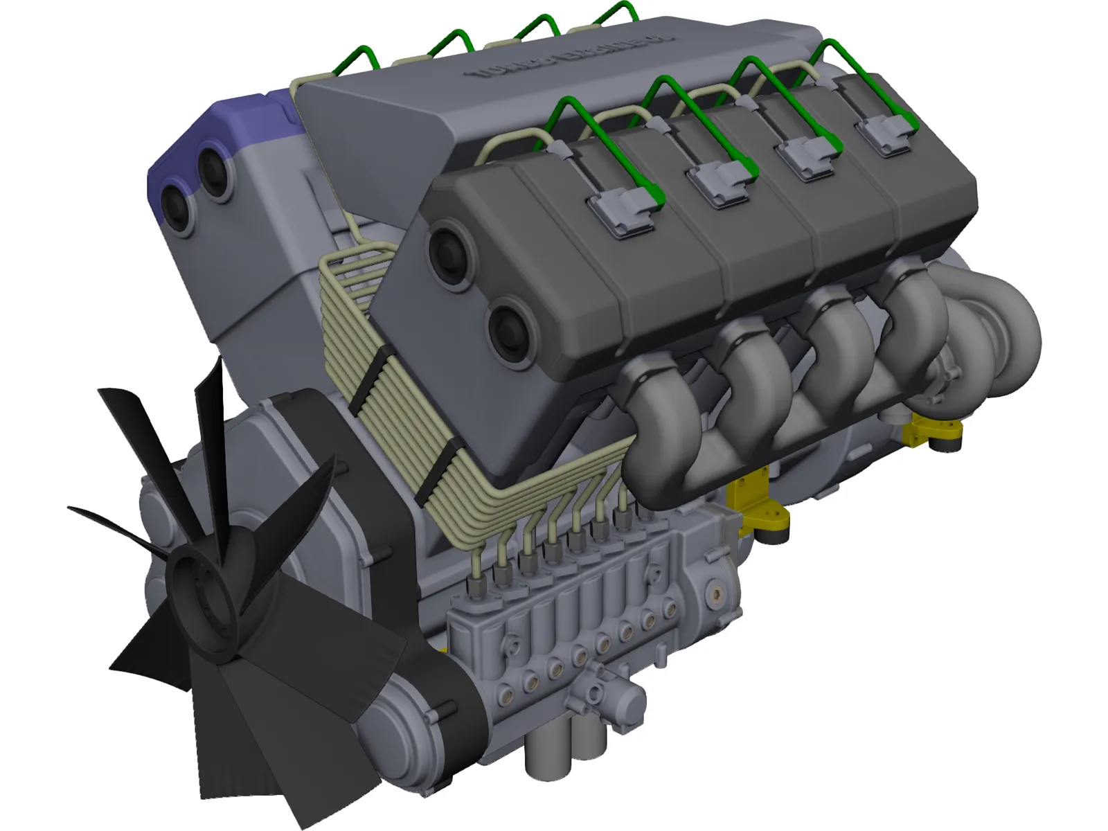 V8 Turbo Diesel Engine 3D Model main preview