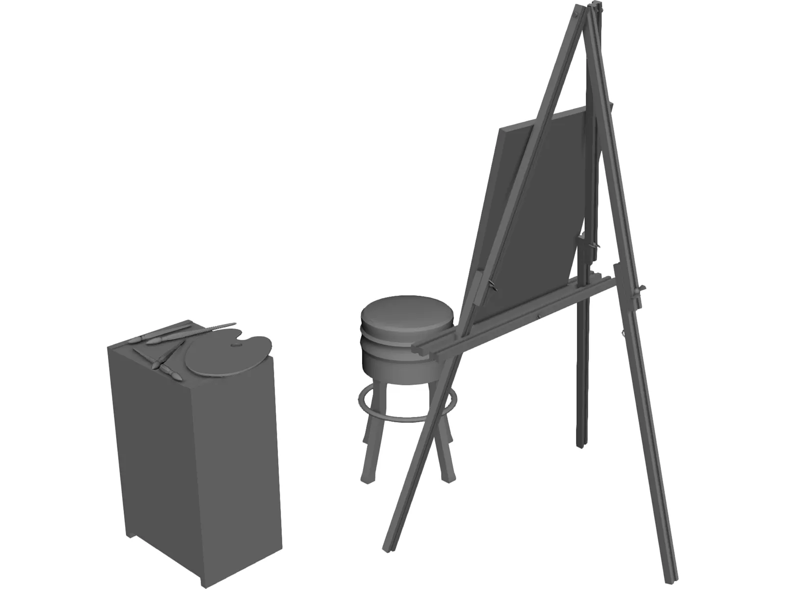 Artist Easel, Stool, Palette, and Brushes 3D Model main preview