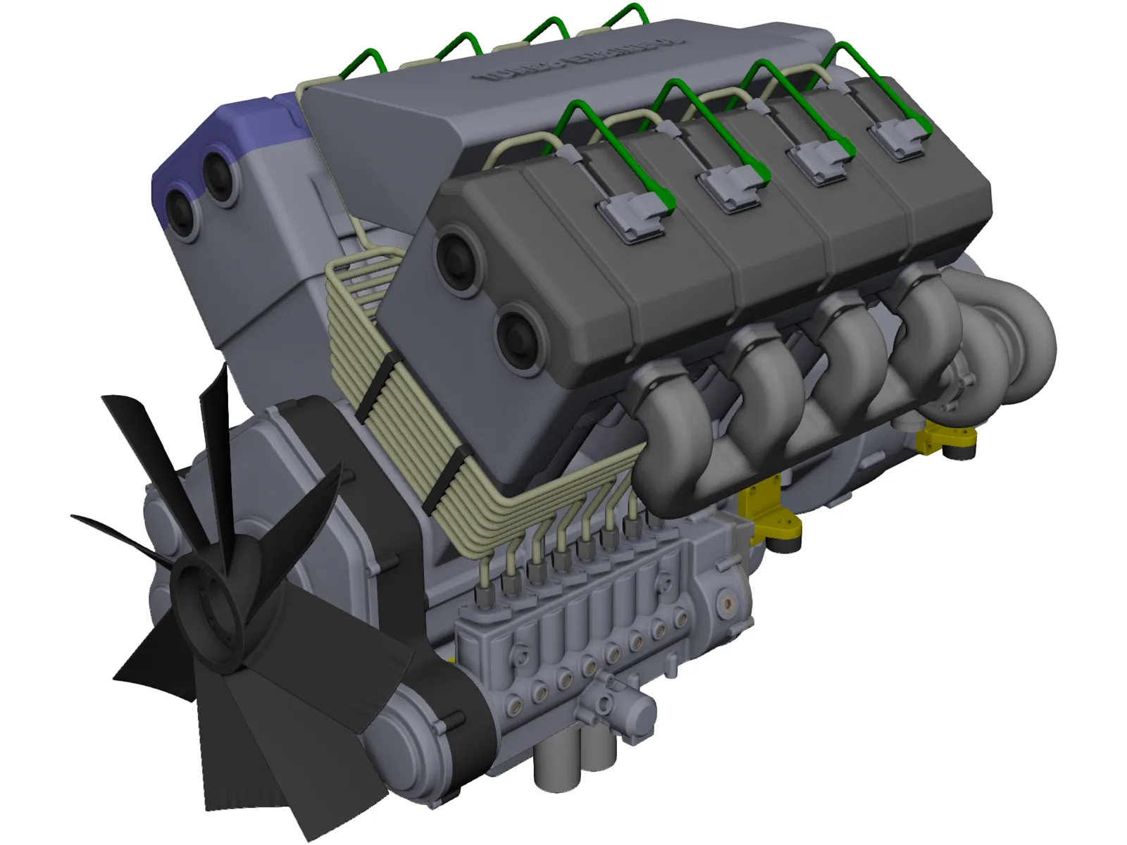Turbo Diesel Engine 3D Model main preview