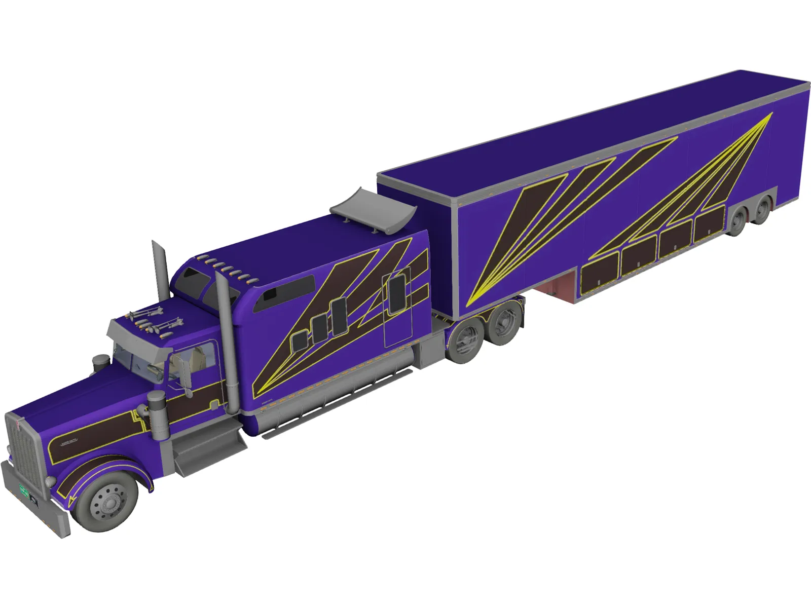Kenworth W900 Custom with Trailer 3D Model main preview