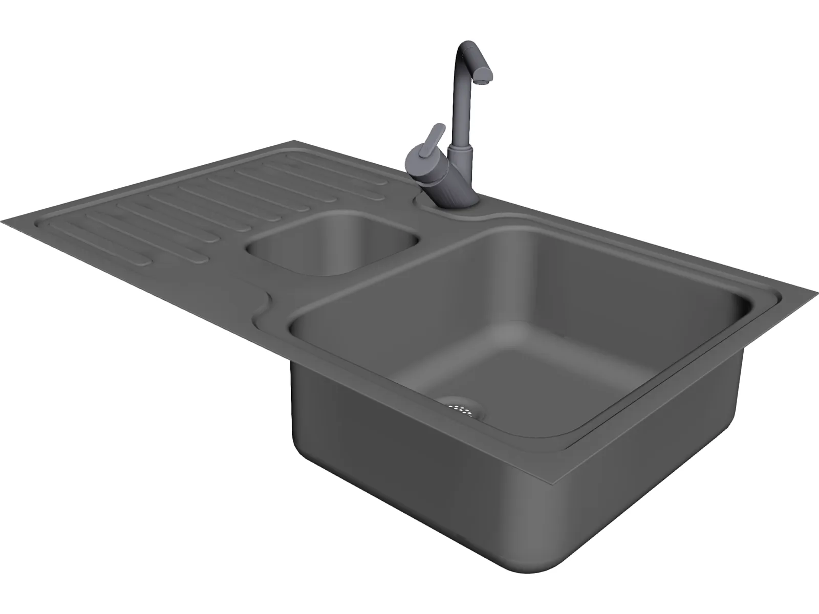 Steel Sink and Faucet 3D Model main preview