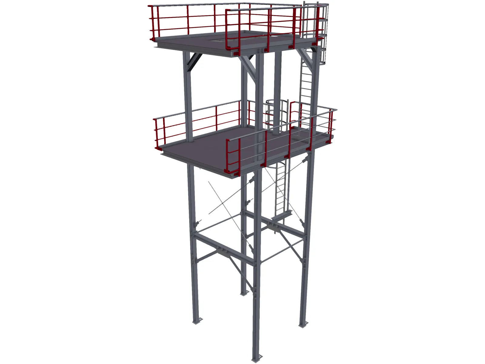Stairtower 2 Levels 3D Model main preview