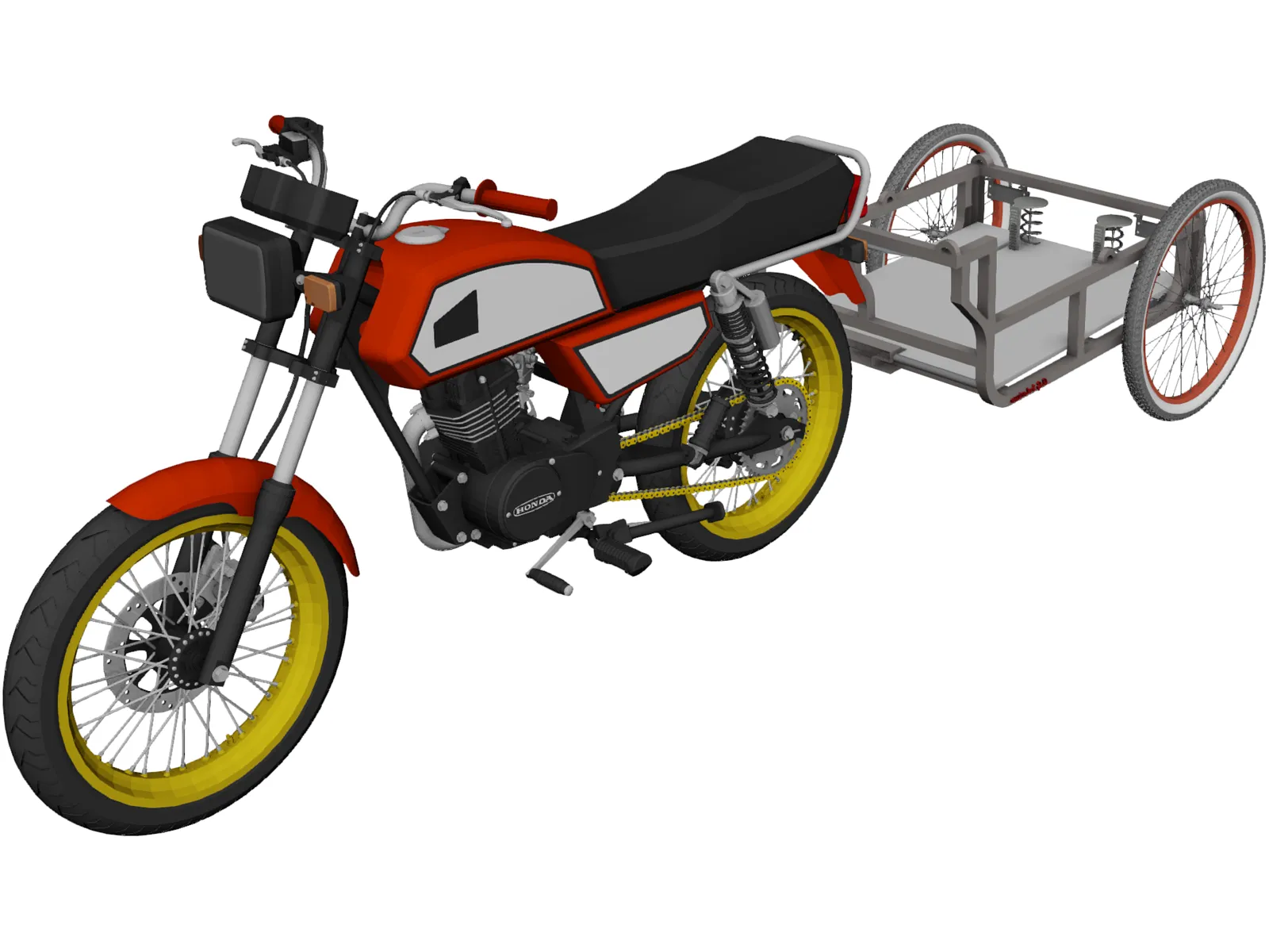 Honda ML 125 with Trailer 3D Model main preview