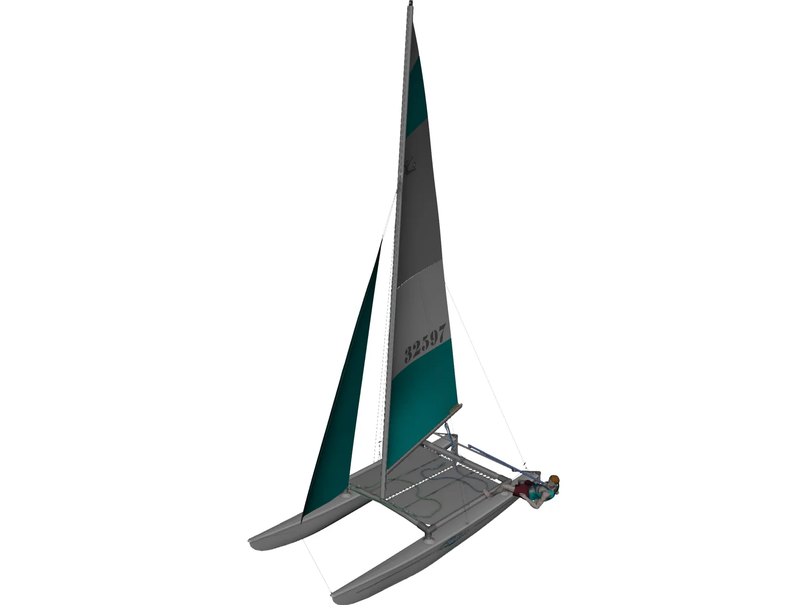 Hobie 16 Racing Catamaran with Male Sailor 3D Model main preview