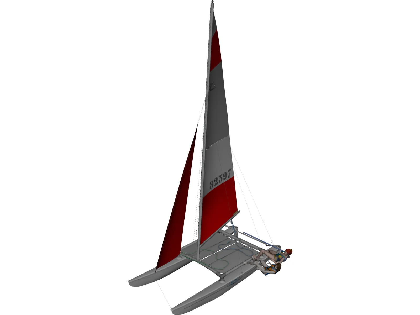 Hobie 16 Racing Catamaran with two Female Sailors 3D Model main preview