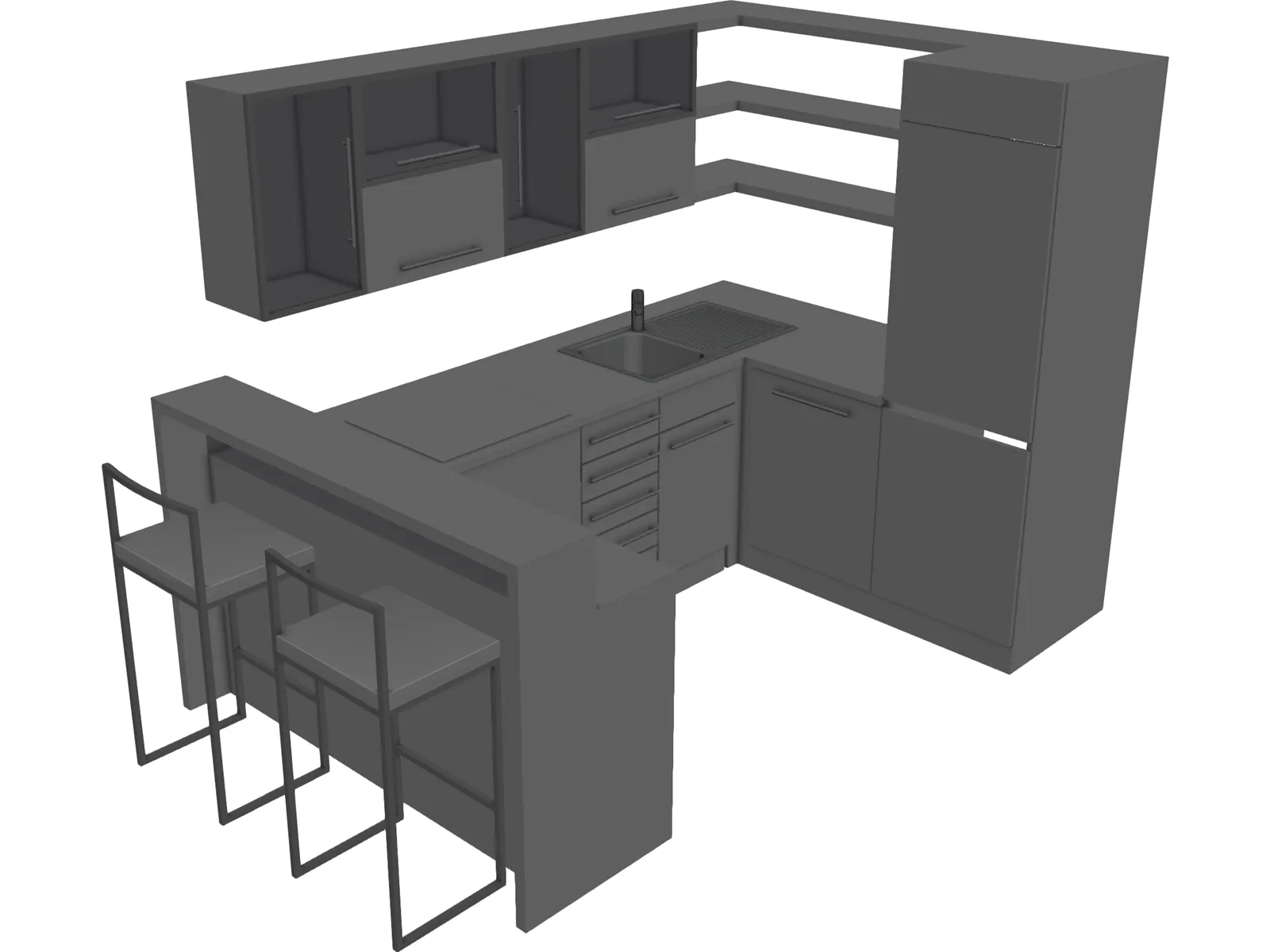 Kitchen with Sink 3D Model main preview