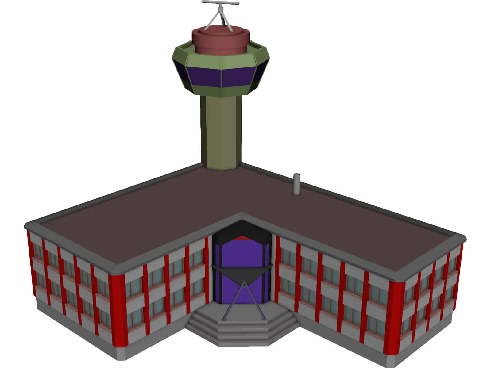 Control Tower with Airport Building 3D Model main preview