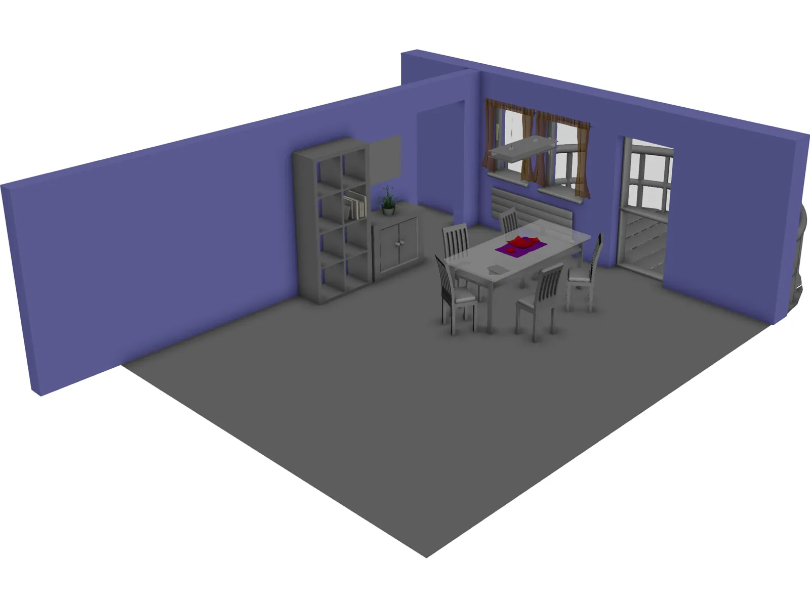 Dining Room with Balcony 3D Model main preview
