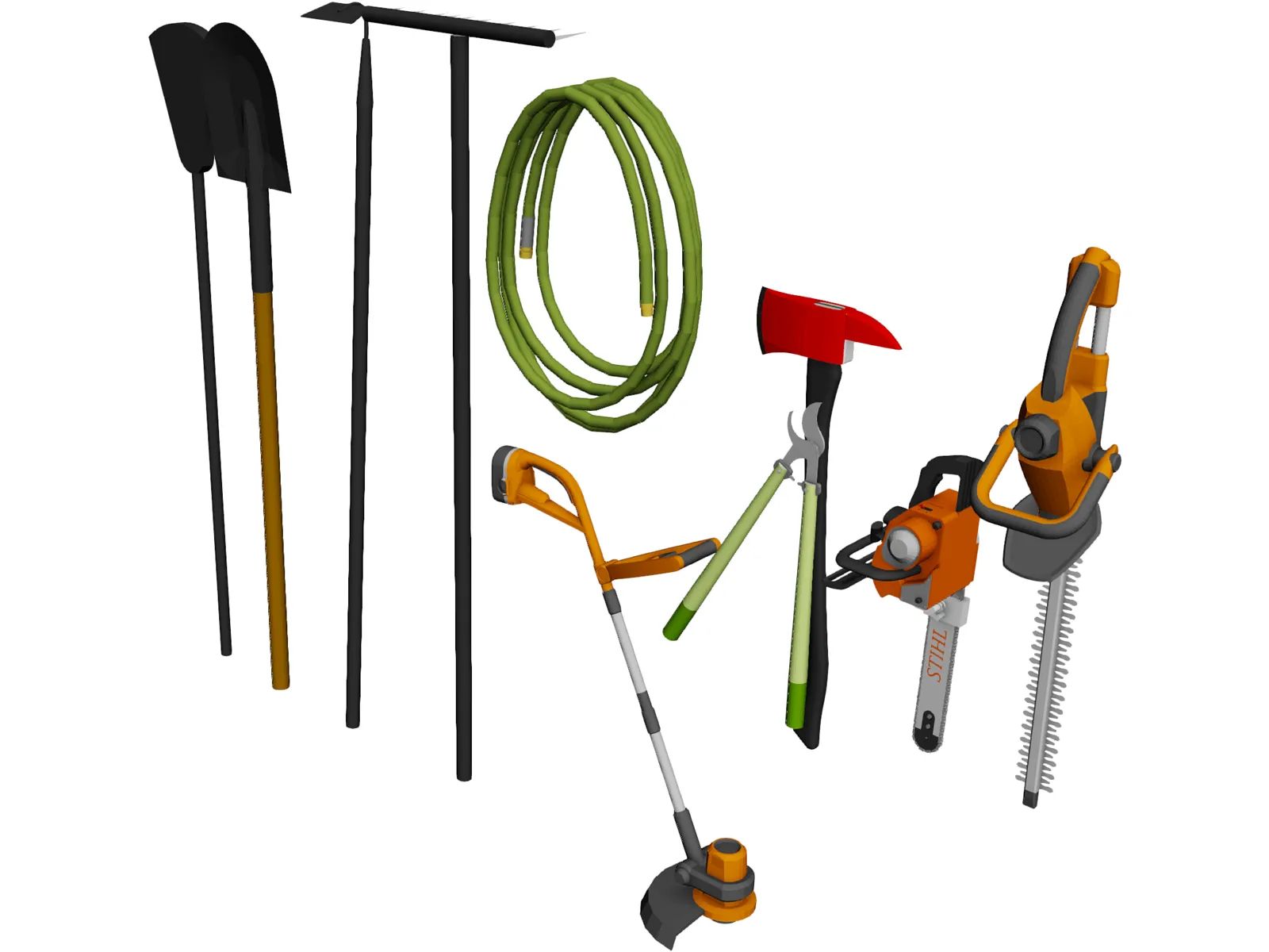 Garden Tools Collection 3D Model main preview