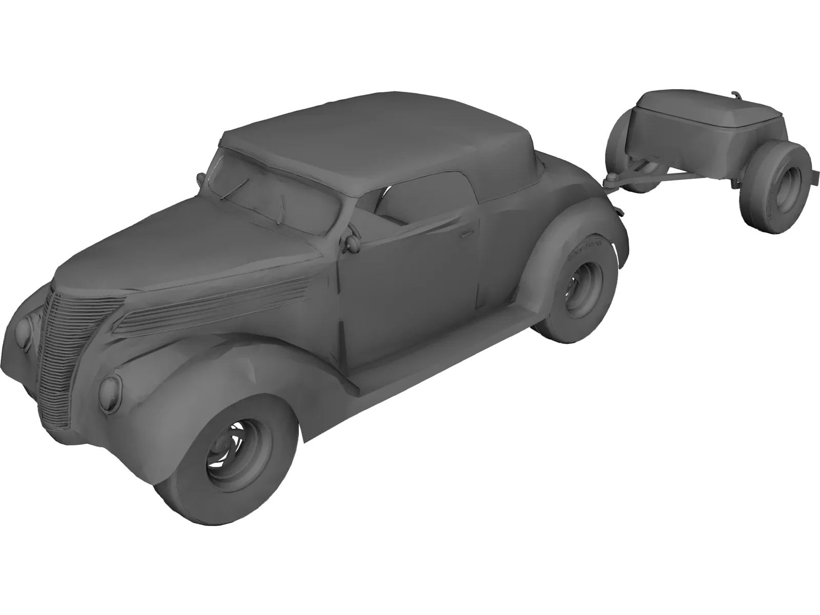 Ford Cabriolet with Trailer (1937) 3D Model main preview