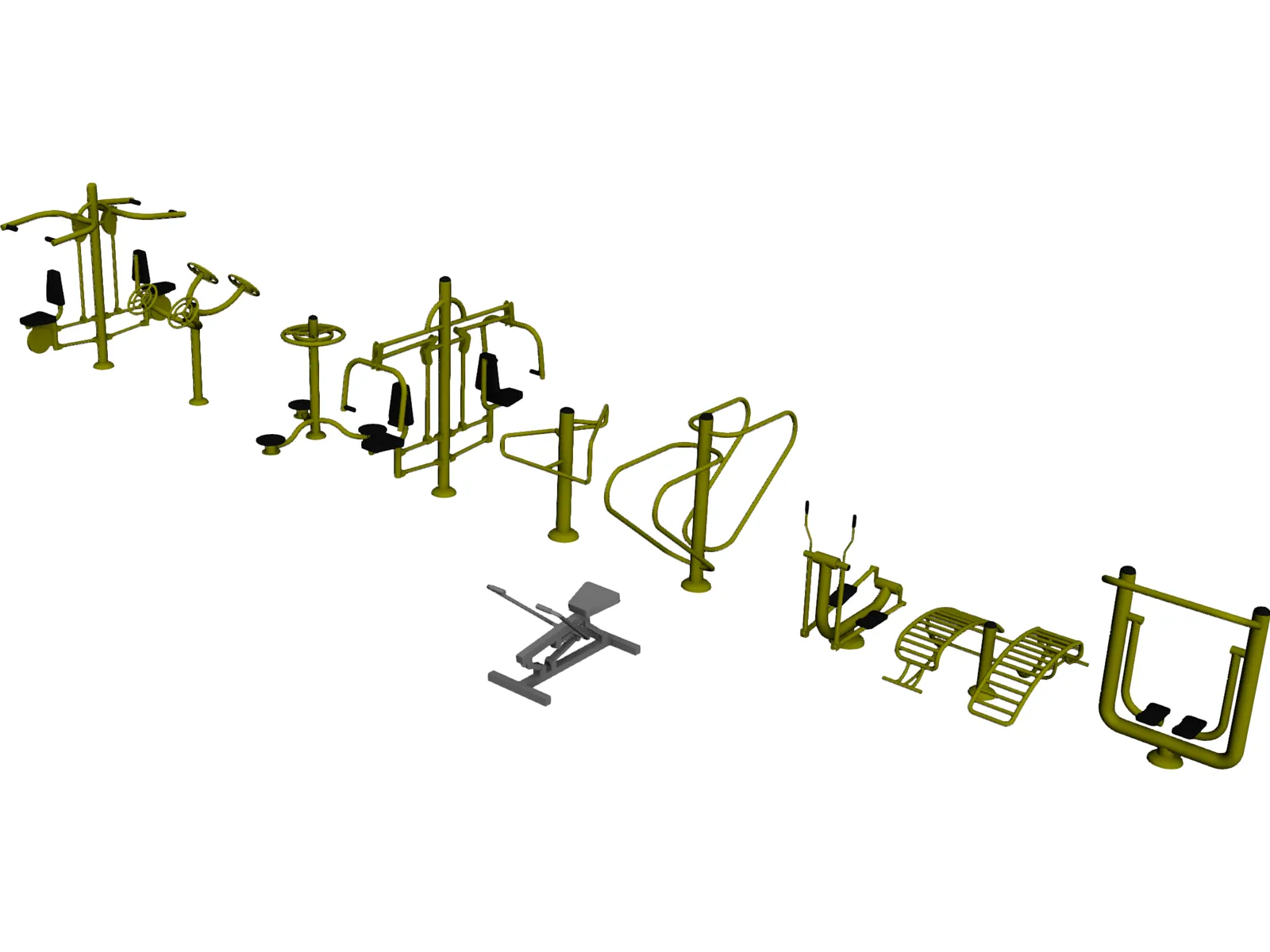 Outdoor Gym Equipment 3D Model main preview