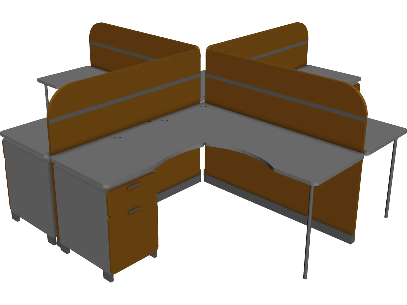 Four People Island Office Desk 3D Model main preview
