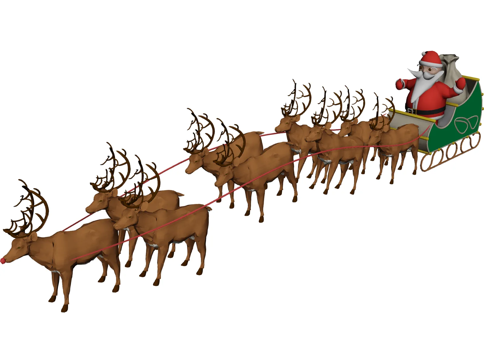 Santa and Sleigh 3D Model main preview