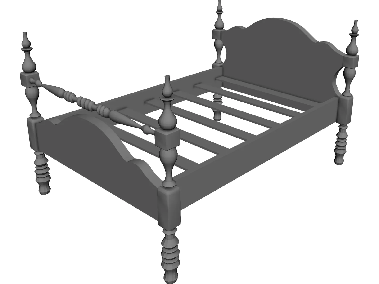 Bed Single Low Post 3D Model main preview