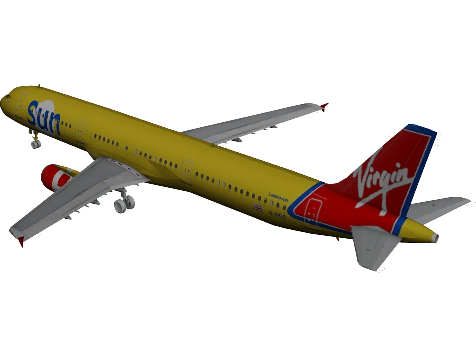 Airbus A321 Virgin Sun 3D Model main preview