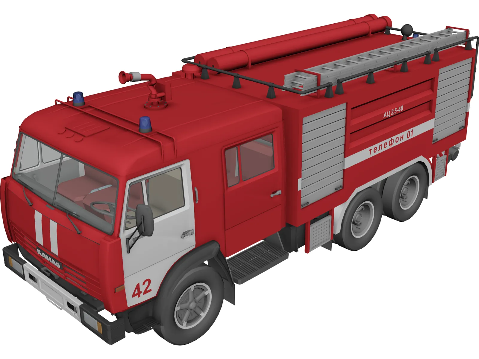 Kamaz Fire Truck 3D Model main preview