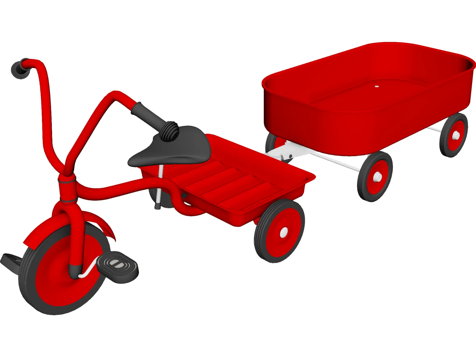 Tricycle and Wagon Red Classic 3D Model main preview