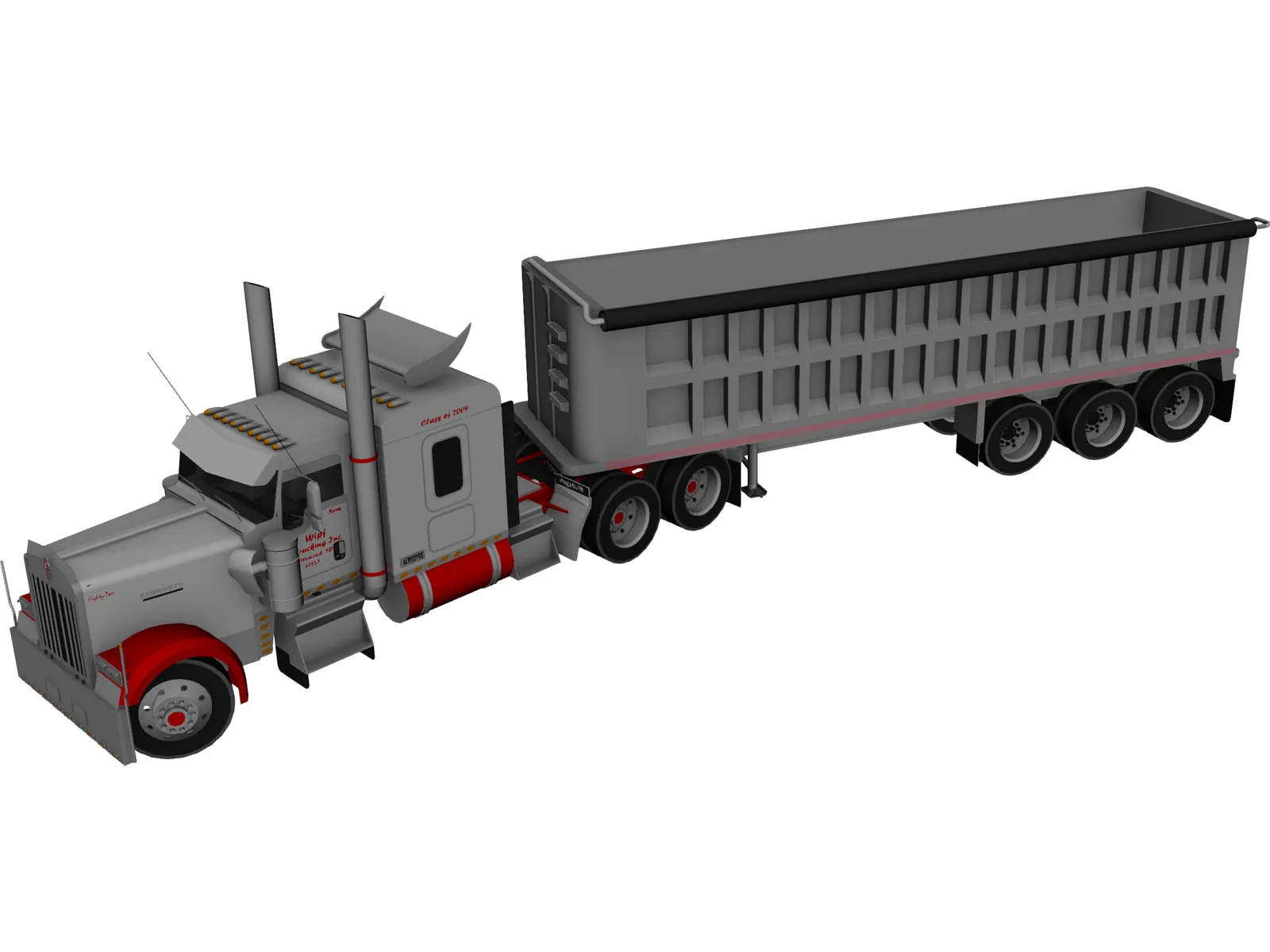 Kenworth W900 with Trailer 3D Model main preview
