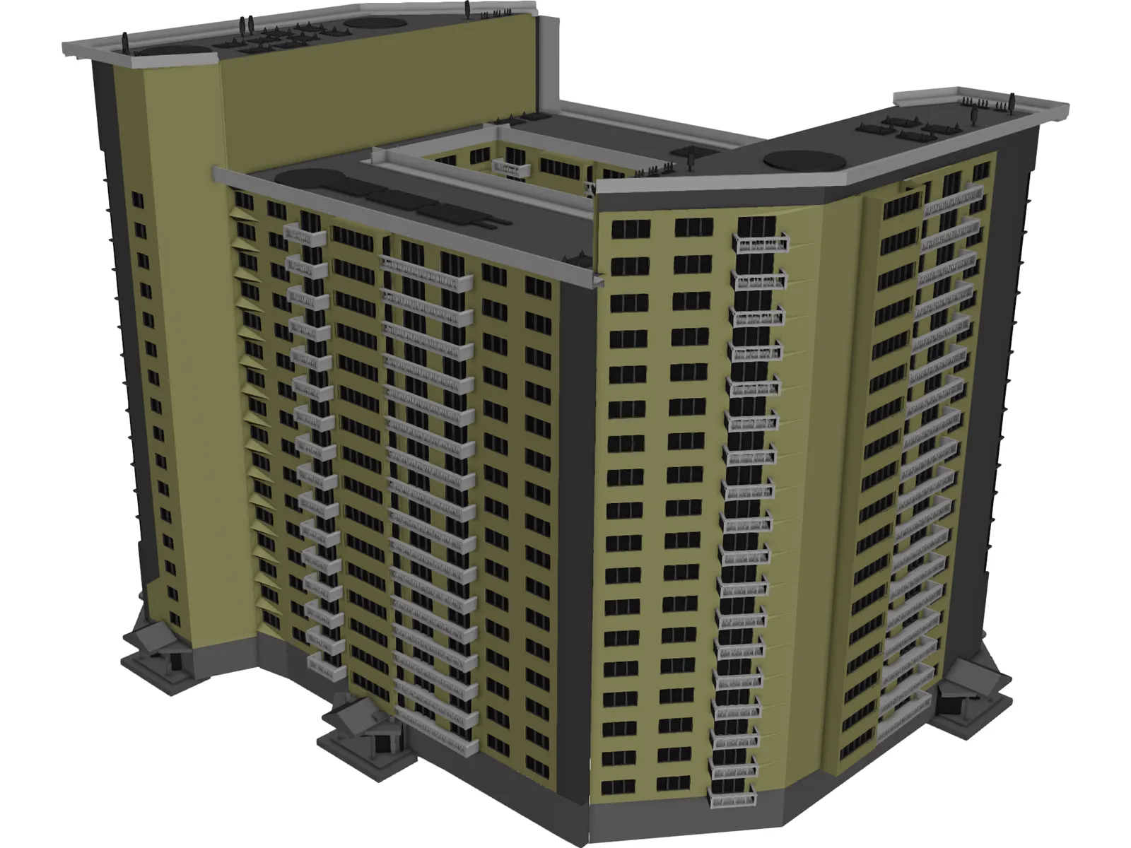 Inhabited high-rise building 3D Model main preview