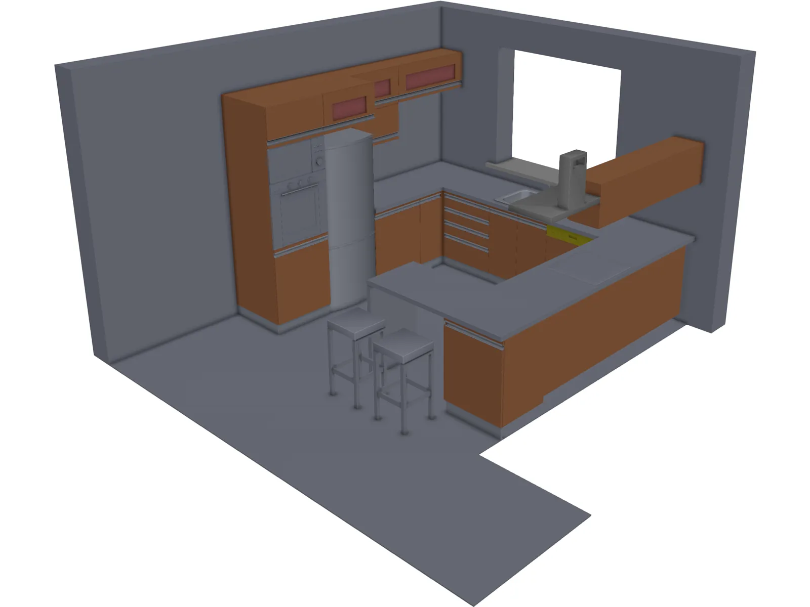 Walnut Kitchen 3D Model main preview