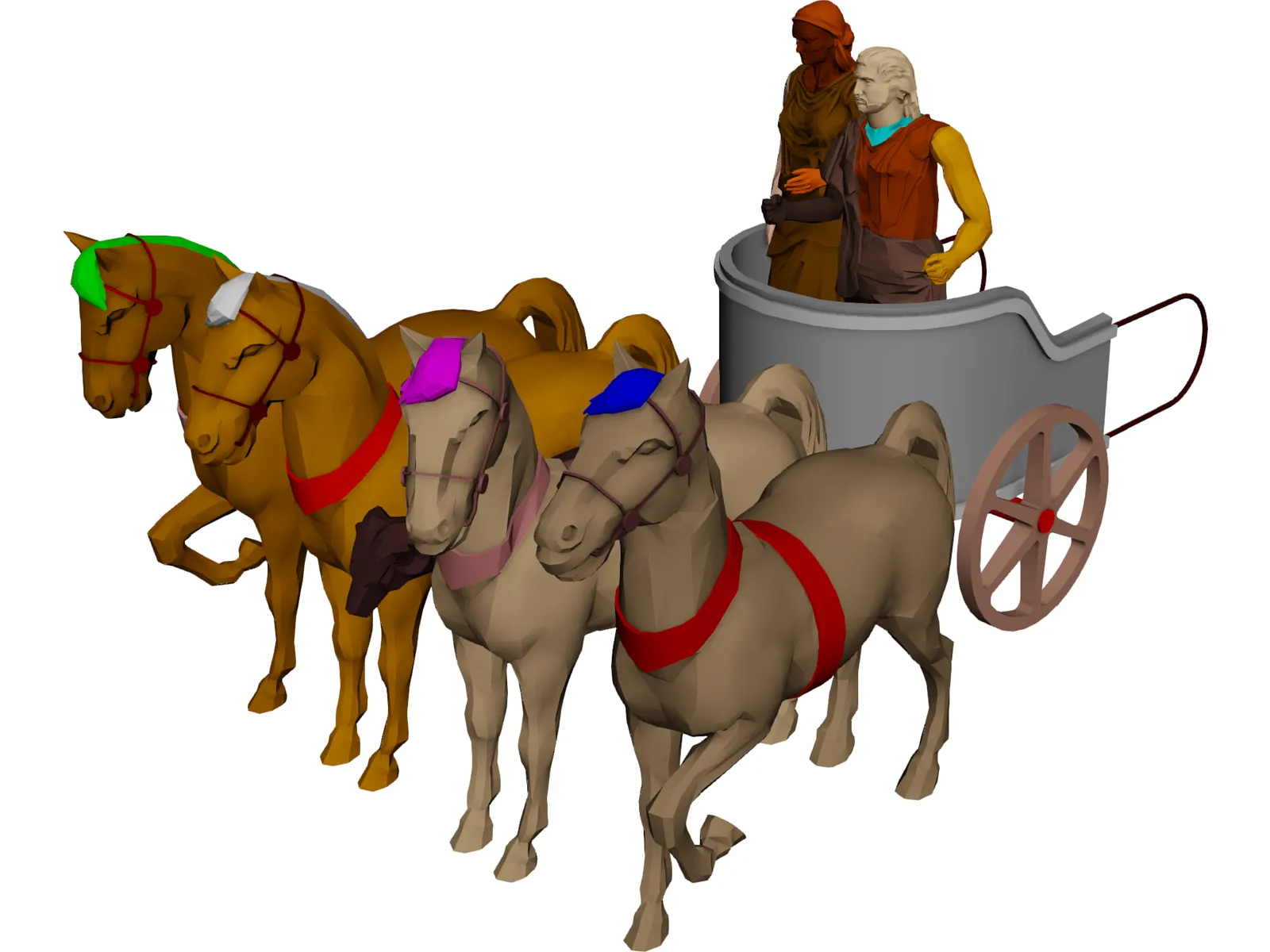Chariot with People and Horses 3D Model main preview
