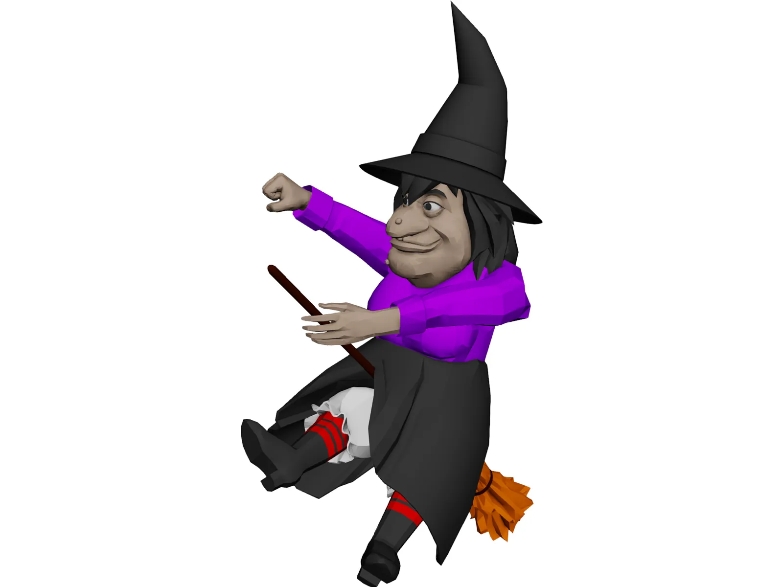 Witch Flying On Broom 3D Model main preview