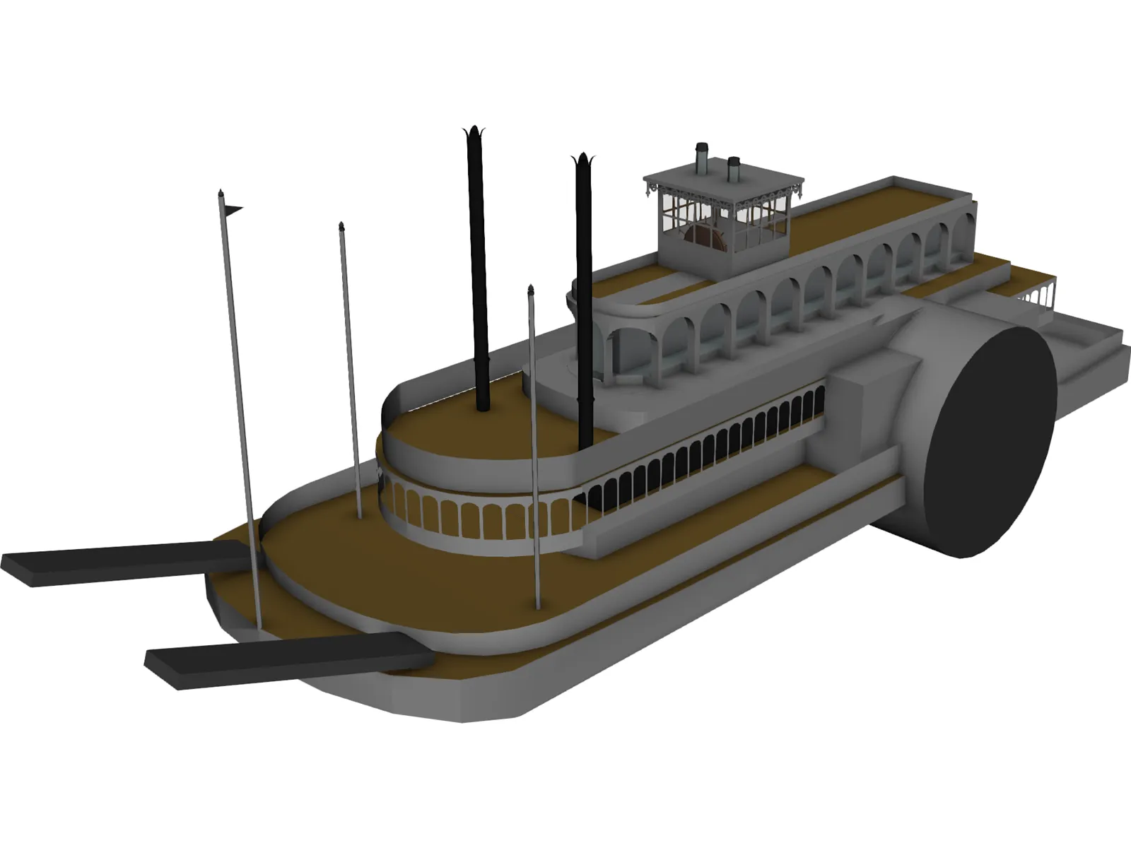 Steamboat SideWheel (1900) 3D Model main preview