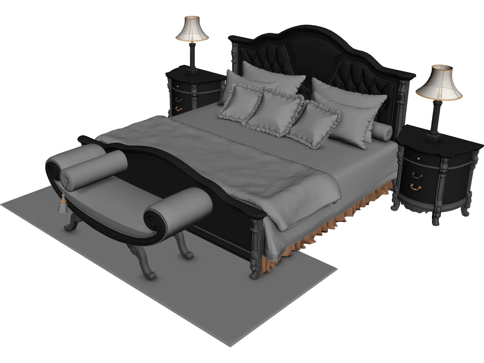 Classic Bedroom Set 3D Model main preview