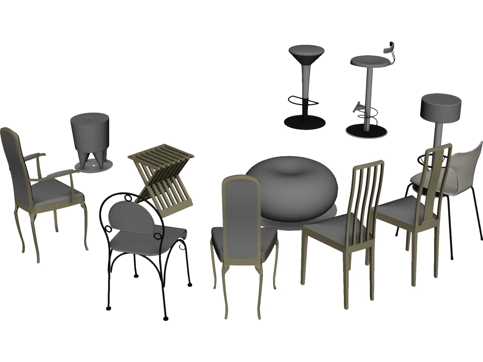 Vietnam Chairs Set 3D Model main preview