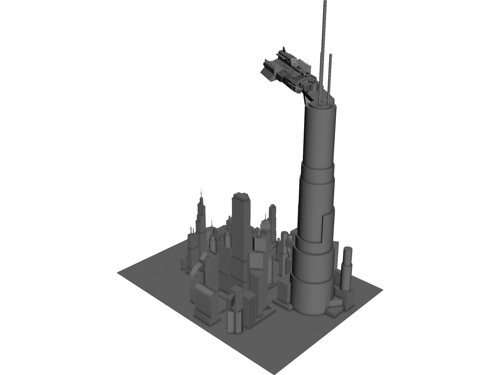Futuristic Space City 3D Model main preview
