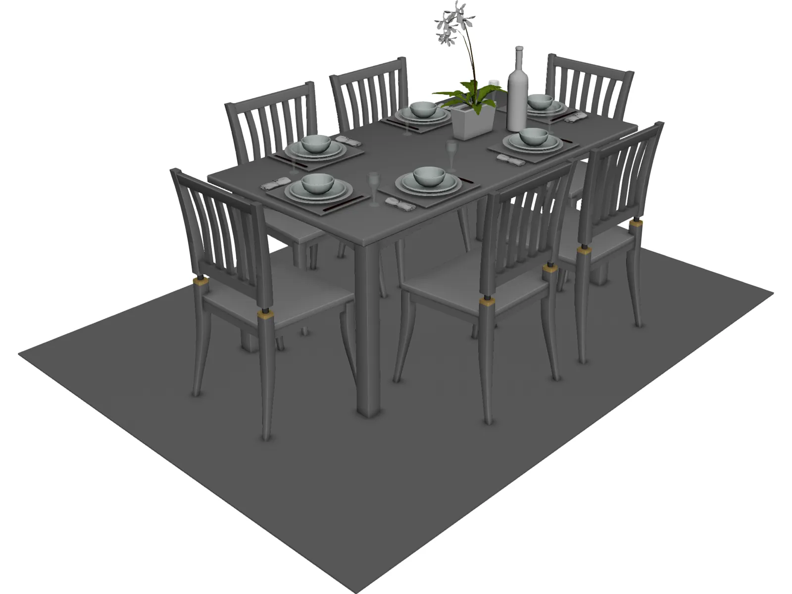 Table Set Dinner with Flower 3D Model main preview