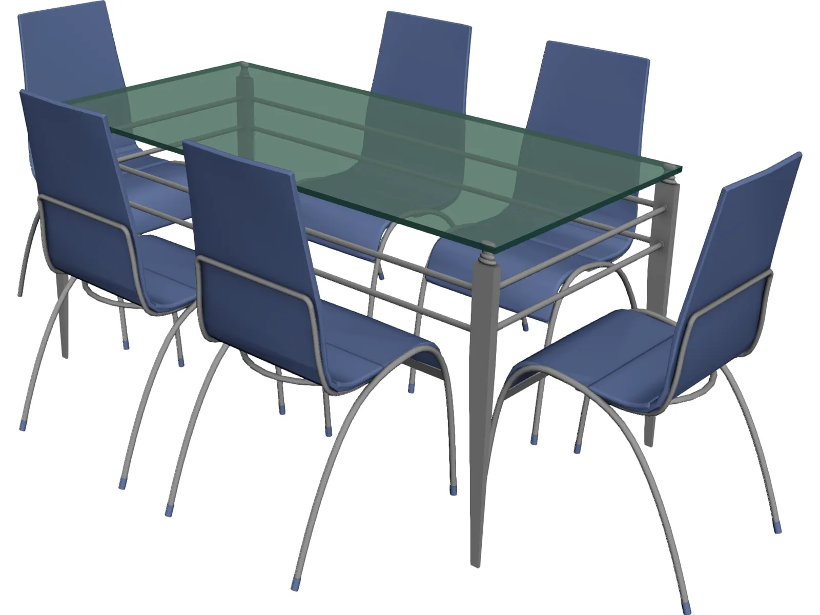Table Steel Plastic and Glass with Chairs 3D Model main preview
