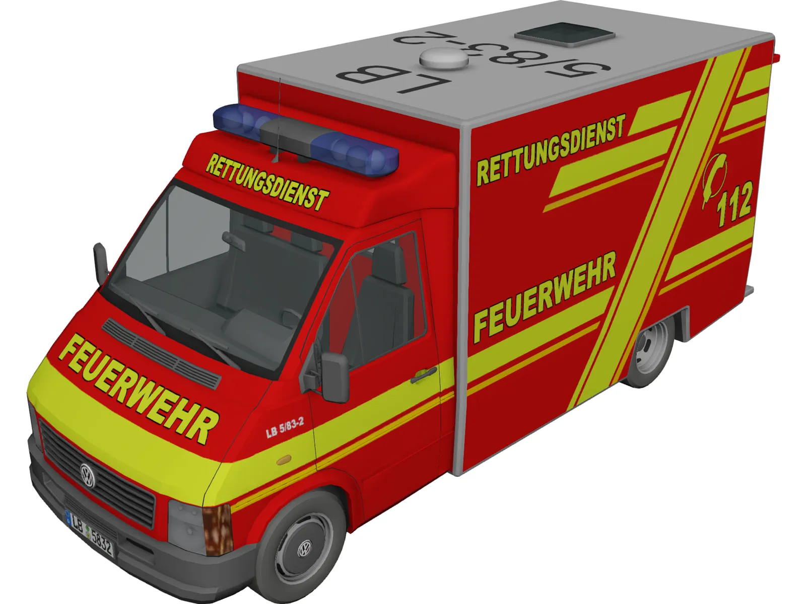 Volkswagen LT Ambulance RTW 3D Model main preview