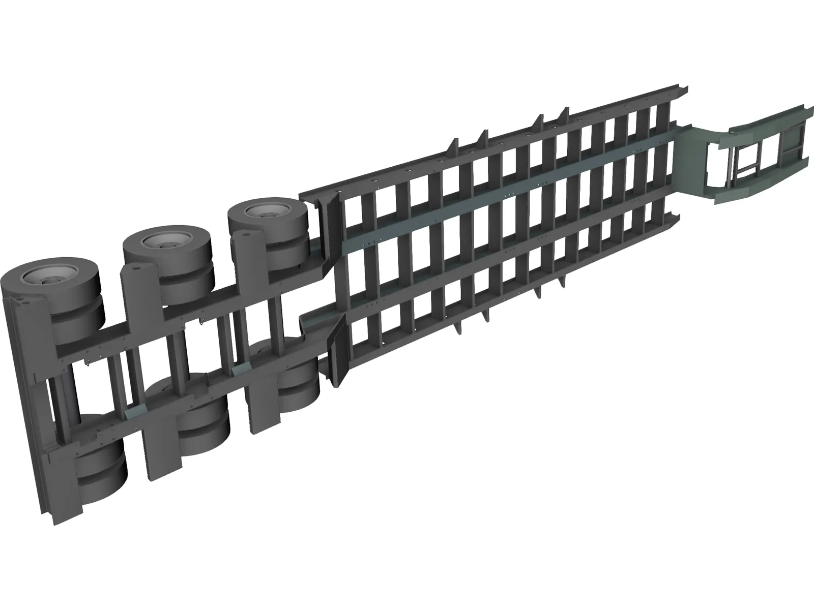 Trailer 3 Axes Flatbed 3D Model main preview