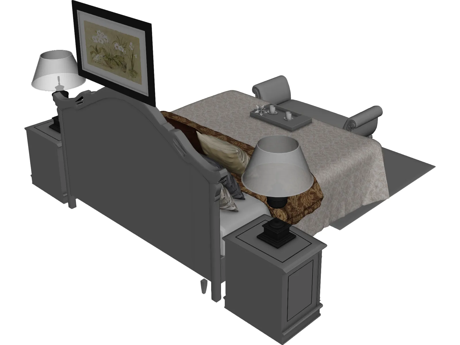 Fancy Bed King Size 3D Model main preview