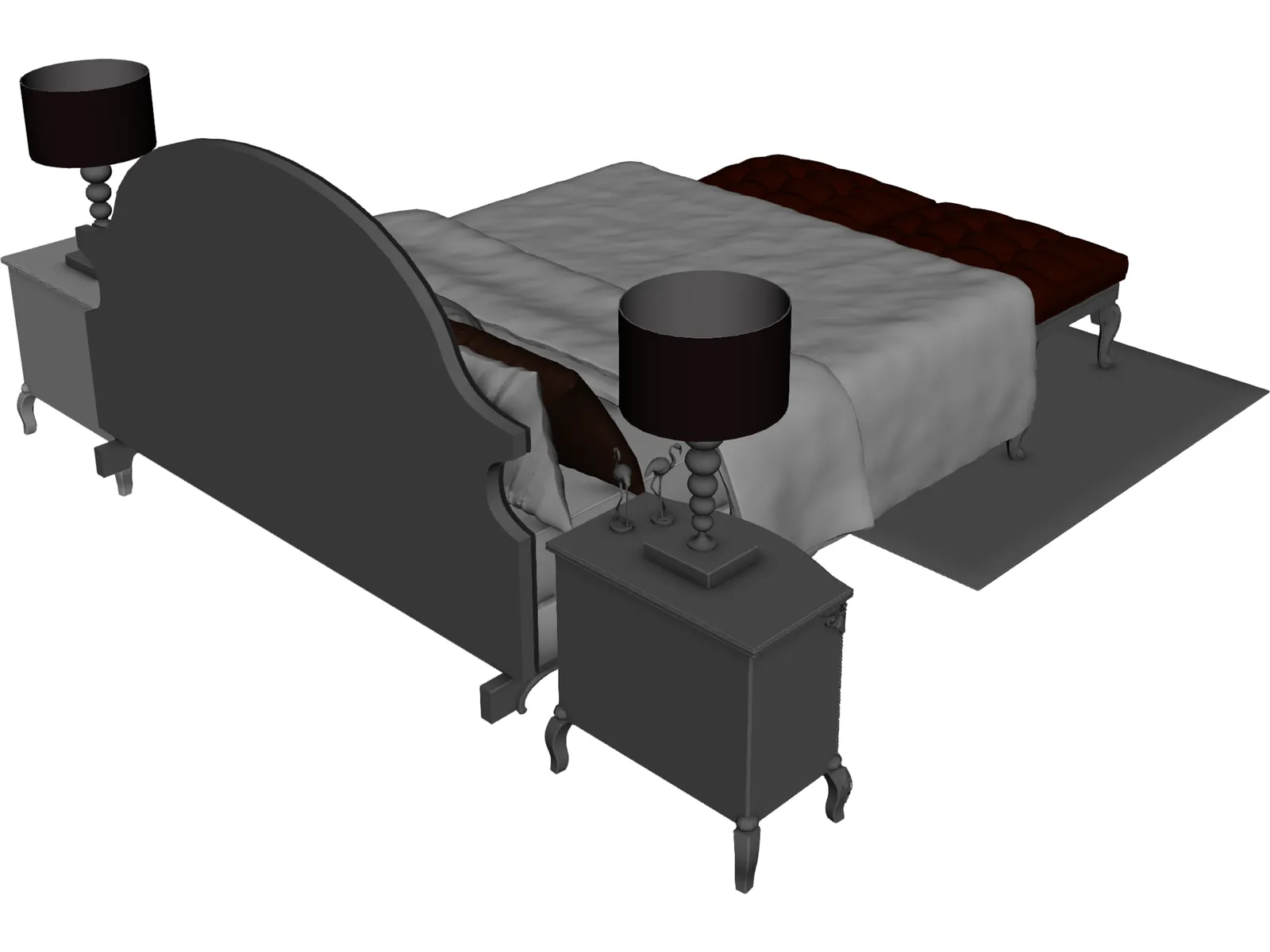 Fancy Bed King Size 3D Model main preview