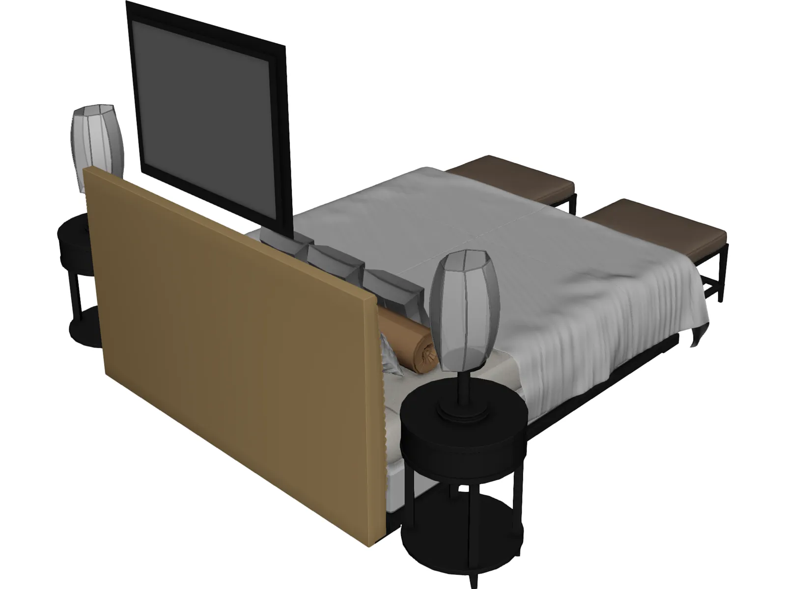 Fancy Couples Bed 3D Model main preview
