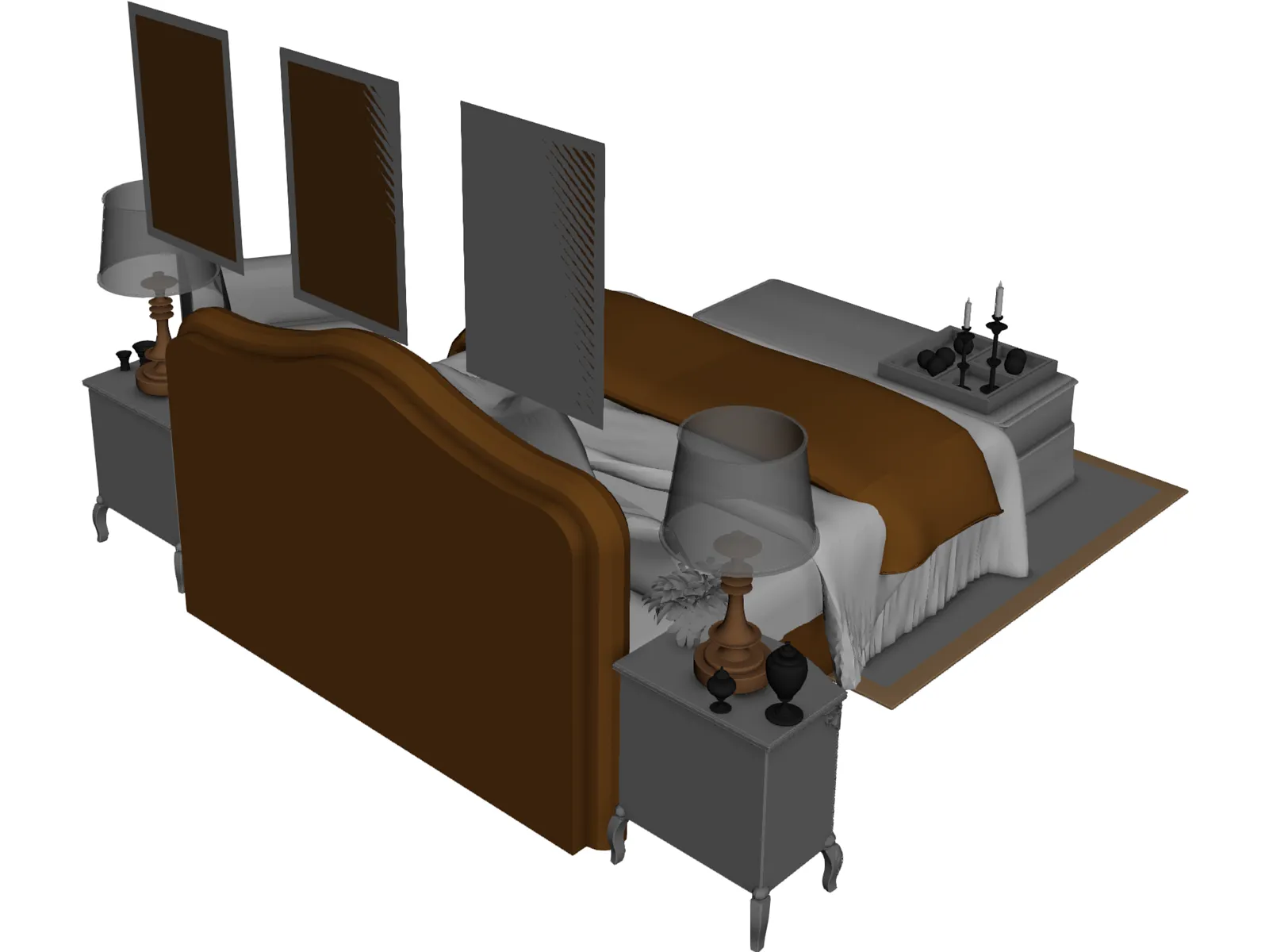 Fancy Couples Bed 3D Model main preview