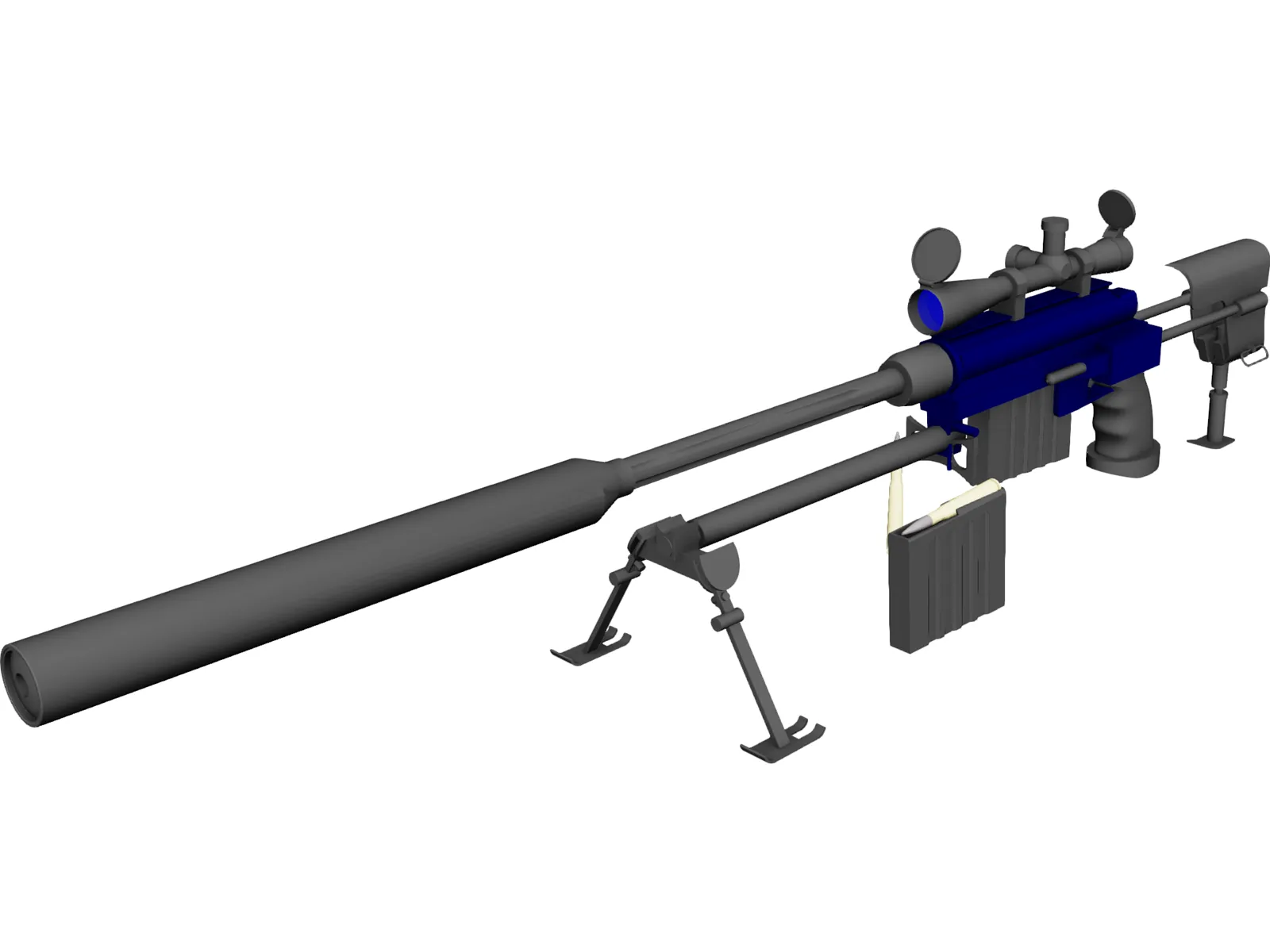50 Cal Rifle with Suppressor 3D Model main preview
