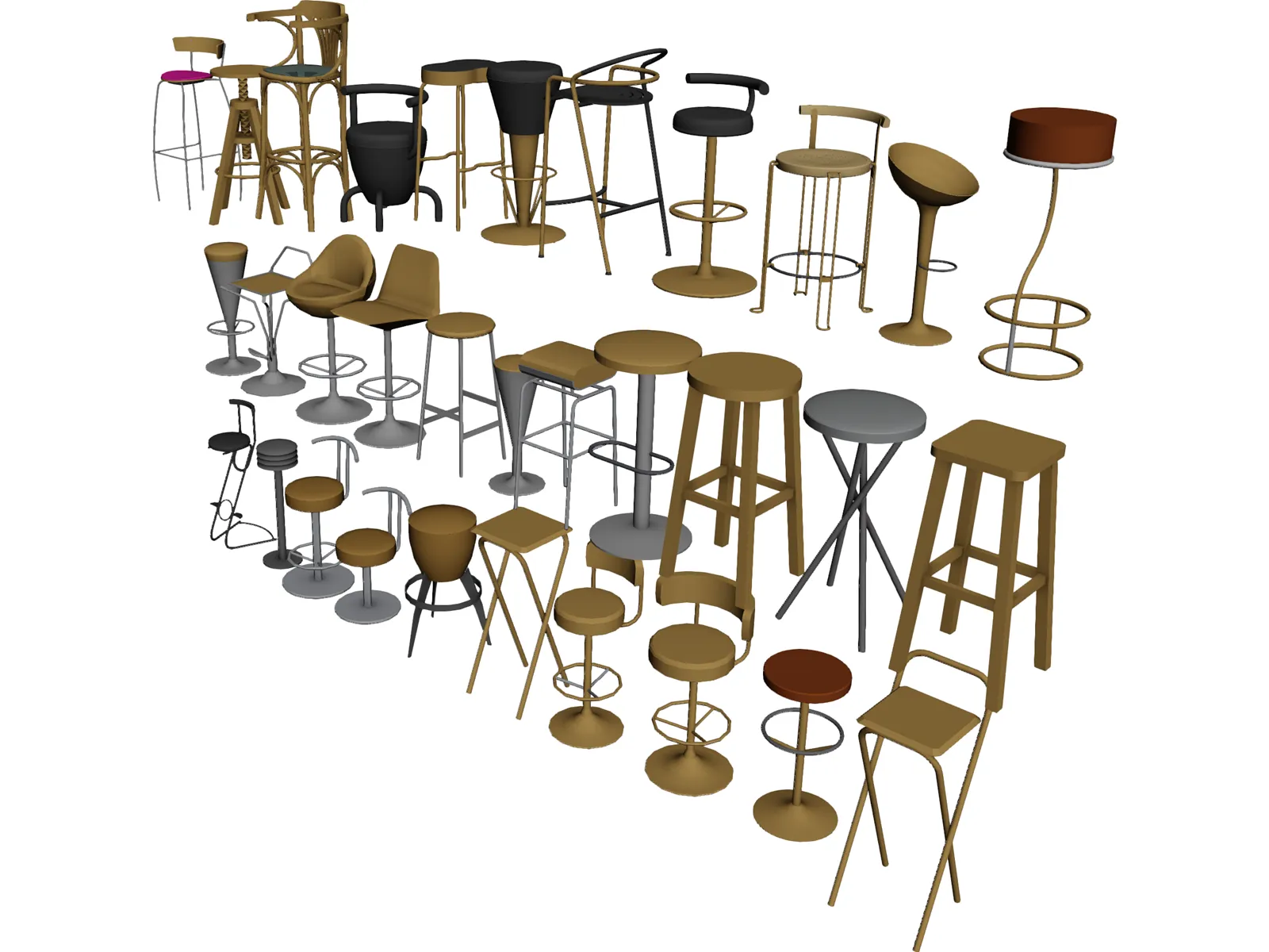 Bar Chairs Collection 3D Model main preview