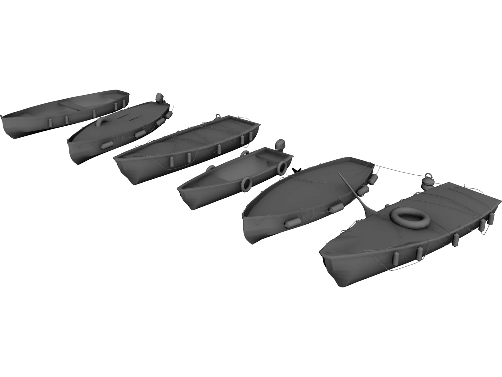 River Fishing Boats Set 3D Model main preview