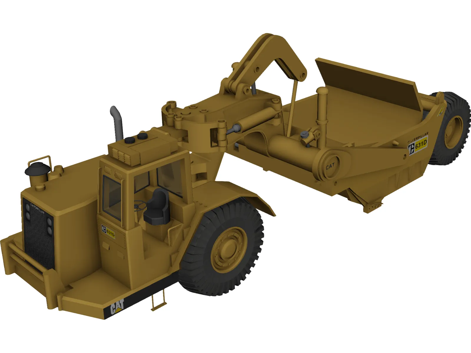 Caterpillar 631D Scraper 3D Model main preview