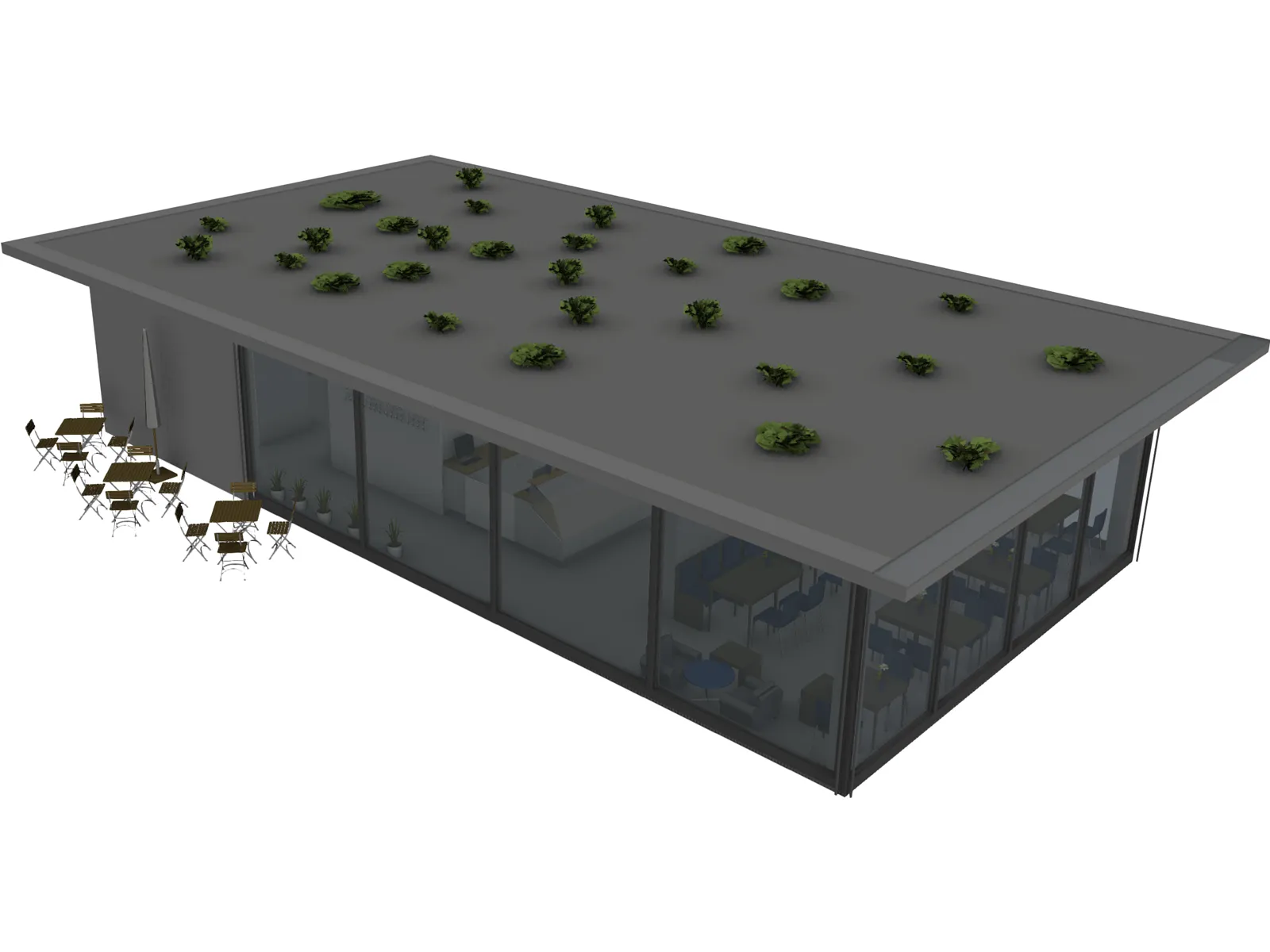 Modern Cafe Building 3D Model main preview