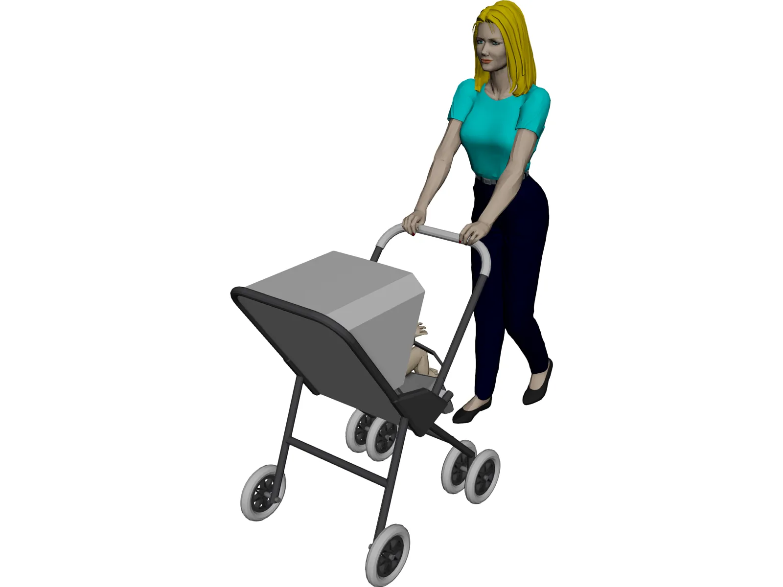 Woman [+Baby Carriage] 3D Model main preview