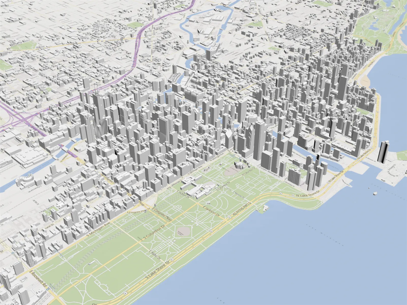 Chicago City Map 3D Model main preview