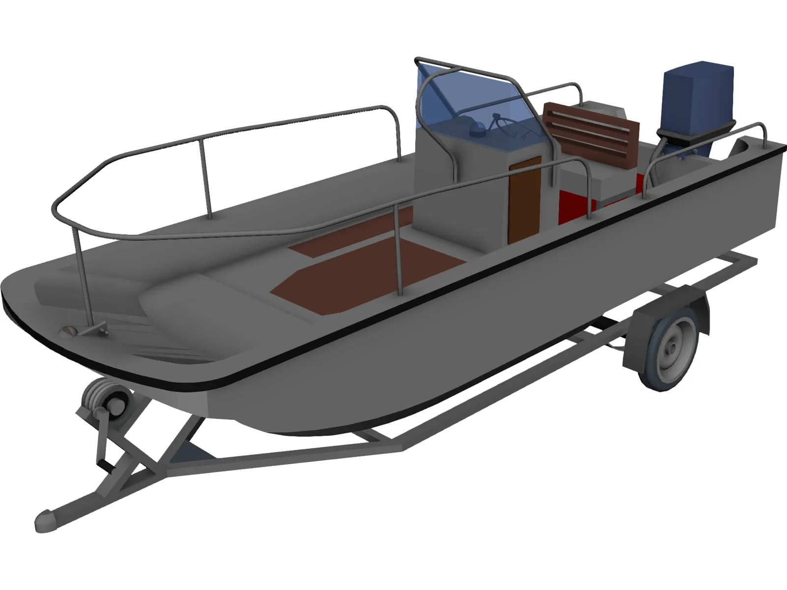 Whaler Boat on Trailer 3D Model main preview