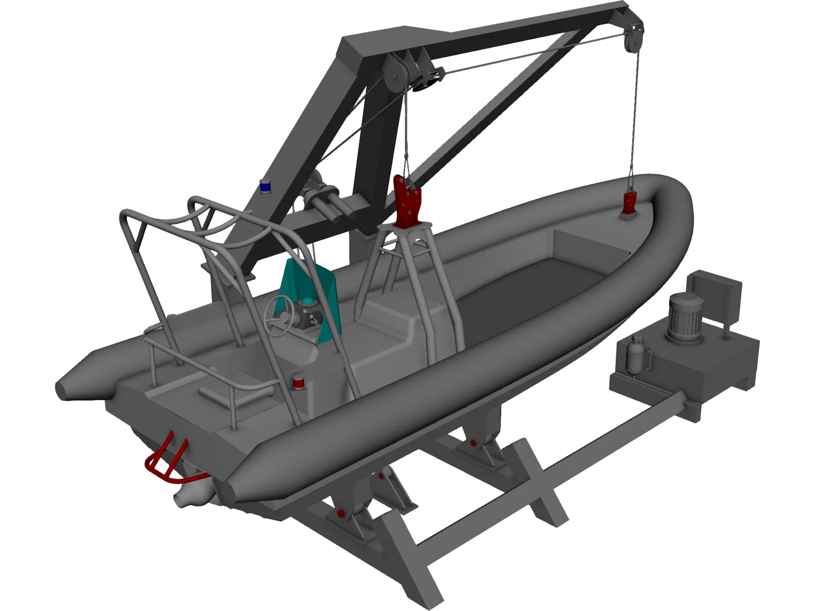 Davit and Inflatable Boat 3D Model main preview